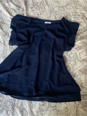 Navy V-Neck Flutter Sleeve Blouse